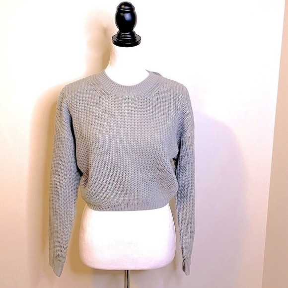 NWT Elodie Cropped Knit Crewneck Long Sleeve Sweater Silvery Grey Size XS - Picture 2 of 9